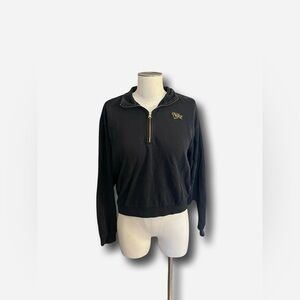 Nike Cropped Half-Zip Sweatshirt Black Gold Script Logo